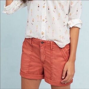 Anthropologie The Wanderer Cargo Shorts Pockets Orange Red Sz 25